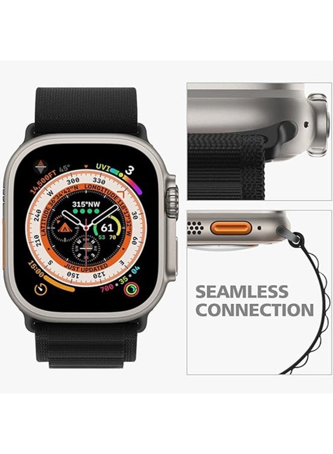 سوار من النايلون من الباين لوب متوافق مع ساعة ابل الترا 49 ملم 45 ملم 44 ملم 42 ملم، قابل للتعديل مع خطاف معدني على شكل حرف C لساعة اي ووتش الترا 2، سلسلة – مريح وقابل للتنفس للاستخدام اليومي والأنشطة الخارجية - أسود - Image 4